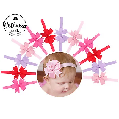 $6.99 • Buy 12Pcs Colors Newborn Baby Girl Headband Infant Toddler Bow Hair Band Accessories