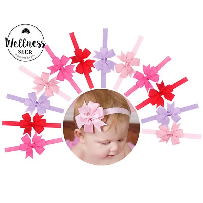 $6.99 • Buy 12Pcs Colors Newborn Baby Girl Headband Infant Toddler Bow Hair Band Accessories