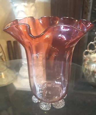  Antique Vase: Victorian Cranberry Glass Antique  Footed Vase. • £12.99