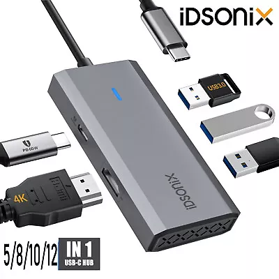 IDSONIX Type C Hub Laptop Docking Station HDMI VGA RJ45 PD Multi-USB Adapter AU • $30.99