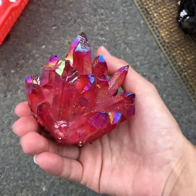 120g Natural Aura Rainbow Red Titanium Gemstone Quartz Crystal Cluster Specimens • £10.55