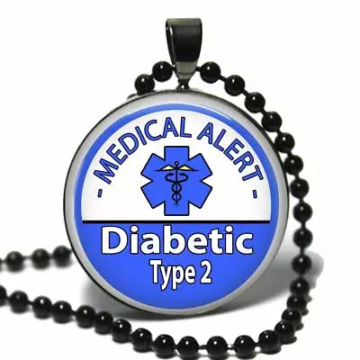 Diabetic Medical Alert Necklace Type 2 Glass Top Diabetes Medical Alert Jewelry • $14.95