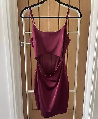 Missguided Purple Burgundy Cut Out Front Satin Bodycon Strap Dress - Size UK 8 • £3.50