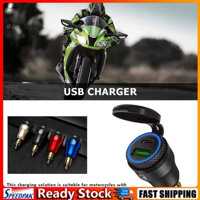 £9.83 • Buy DIN Plug To QC3.0 + PD USB Charger W/ LED Light For Motorcycle (Black+Blue) Hot