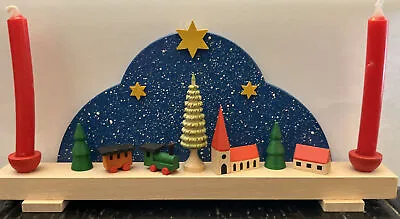 Miniature Christmas Holiday Town Scene Wood Figurine Germany W/Box Candles Mini • $18.99