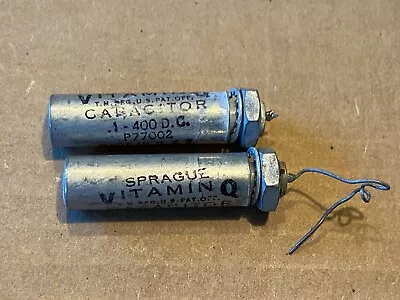 2 NOS Vintage Sprague .1 Uf 400v PIO Tone Capacitors Vitamin Q (1 Broken Lead) • $20