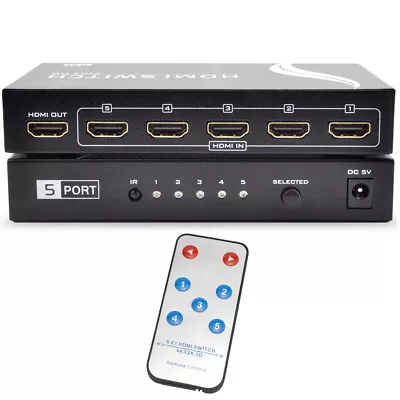 5 Port HDMI Switch 1080P 3D PS3 HDCP Amplifier Selector Metal Box Remote Control • $28.99