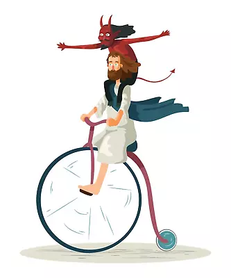 Funny Devil Jesus Riding A Bike Sticker • $3.20