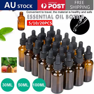 $11.09 • Buy 30-100ML Amber Glass Liquid Dropper Reagent Eye Pipette Essential Oils Bottle AU