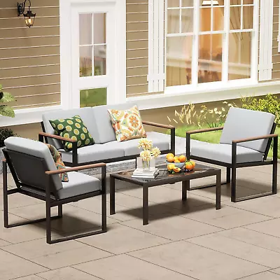 4 Pcs Outdoor Metal Sectional Furniture Set Modern Patio Anti-Scald Armrest • $607.57