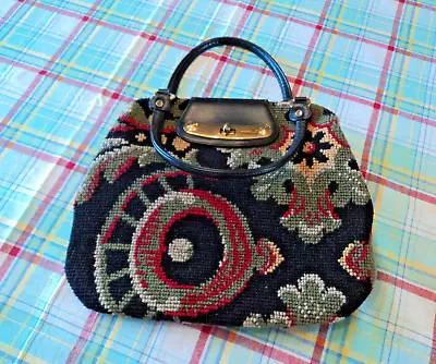 Vintage Carpet Bag Handbag Leather Handles • $20