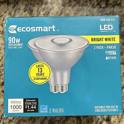 2 Pack EcoSmart 90W Equivalent 12W LED PAR38 Light Bulb Bright White 1000 Lumens • $17.50