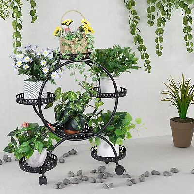 $51.95 • Buy Metal Plant Stand Wrought Iron Flower Pot Shelves Outdoor Indoor Garden Cart