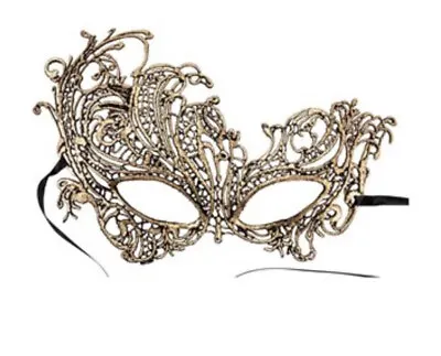 Gold Golden Lace Venetian Floral Mask Masquerade Ball Metallic Shimmer Hen Do UK • £3.50