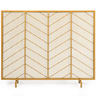 39 X31  Single Panel Fireplace Screen Spark Guard Fence Chevron Gold Finish • $59.99