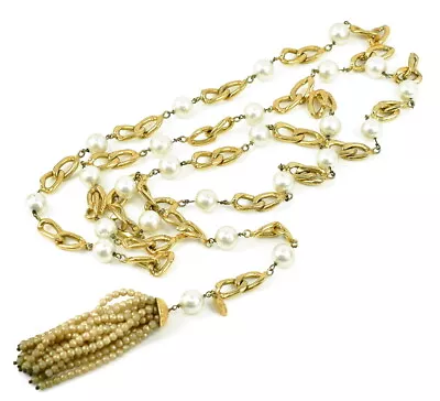 Chanel 247 Vintage Pearl Chain Fringe Belt Gold A1205 19 01090 • $1594.92