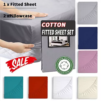 100% Egyptian Cotton 2000TC Deep Fitted Sheet Set Single/Double/Queen/King Bed • $4.99