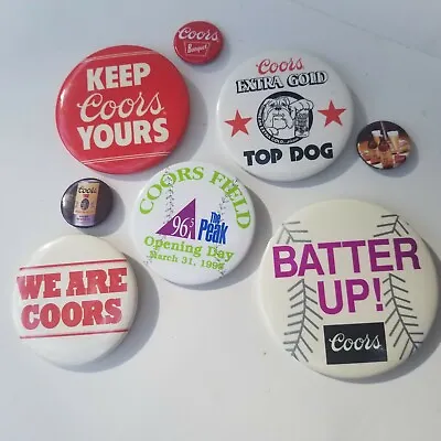 Vintage Pin Back Buttons 1970’s Lot Of 8 Coors Beer Baseball Field Extra Gold • $21.99