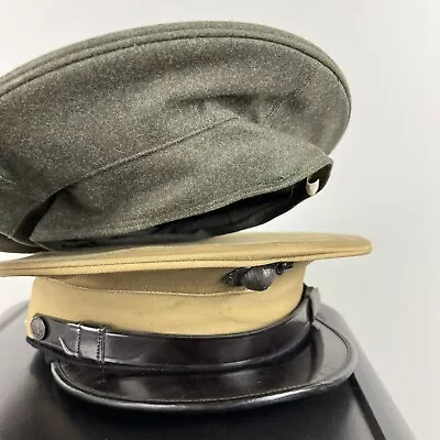 VTG USMC Marine Officers Hat US Military Khaki Sz 7 1/8 + Green Dress Cover • $60