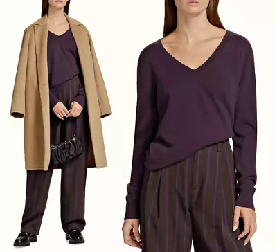 VINCE WEEKEND SOFT  100% CASHMERE  V-NECK SWEATER In Dark Mulberry  Sz L  $325 • £173.47