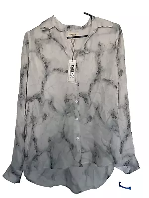 L'AGENCE Size XS  Silk Marble Print Blouse Top Gray White Free Shipping NEW • $26.99