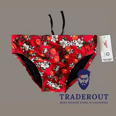 Speedo Men Red Caeleb Floral Print Endurance Swim Brief Swimwear 32 34 36 38 • $58.50