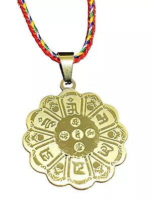 Mandala Taoist Flower Pendant Necklace Mantra Zodiac Amulet Corded Jewellery • $12.90