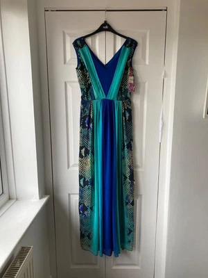 BNWT Matthew Williamson Debenhams Blue Green Snakeskin Stripe Print Maxi Dress 8 • £12