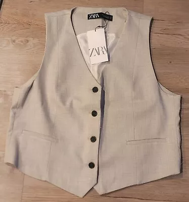 Zara Womans Fitted Vest Grey/Beige XL New W/ Tags - 8002/850/814 • $29.99