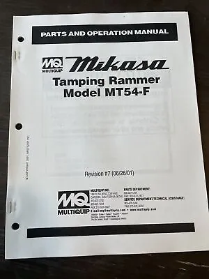 Mikasa Multiquip MT54F Tamping Rammer Jumping Jack Parts Operational Manual Book • $54.99