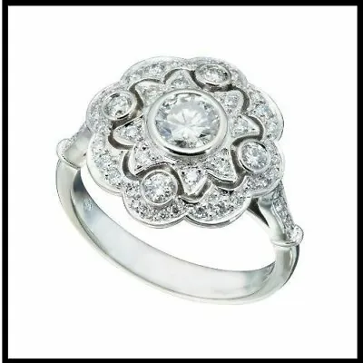 2CT Lab-Created Diamond Vintage Flower Engagement Ring 14K White Gold Finish • $133.89
