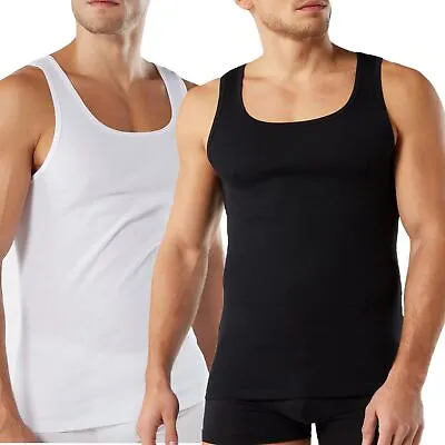 Mens Vests 100% Cotton Sleeveless Ribbed Summer Training Gym Tank Tops All Size • £22.93