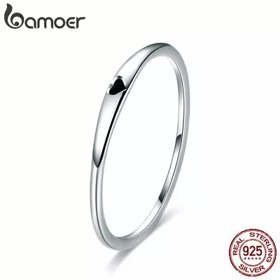 BAMOER Women Solid Finger Ring S925 Sterling Silver Enamel Simple Love Jewelry • $4.67