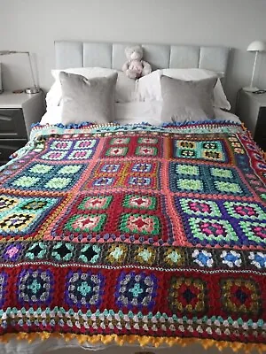 £99 • Buy Hand Crocheted Multicoloured Granny Square Blanket/Afghan/Throw. 67 X67  New.