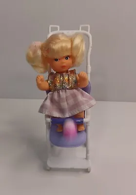 Mini Doll With Pram Dress & Bottle Vintage Blonde Pigtails 10 Cm • $14.99