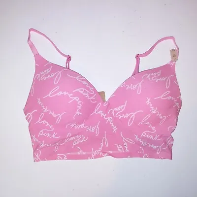 Victoria Secret PINK Bralette Sports Bra Small Pink White Logo Push Up Active • $31.49