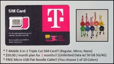 T-Mobile PrePaid HotSpot SIM  W/2 FREE Months($50 Unlimited Data)+FREE MicroUSB! • $69.99