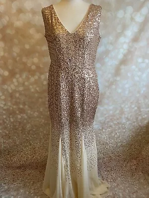 £46.90 • Buy Goddiva Dress Sz 16 Sequin Gold Long Cruise Evening *see Description*