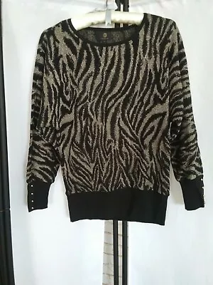 JM Collection Zebra Print Jacquard Dolman Sleeve Black Sweater M • $22