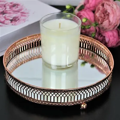 £8.95 • Buy Home Votive Round Tea Light Candle Holder Tray Mirrored Glass Plate Copper