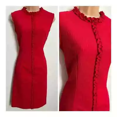 £9.99 • Buy Vintage 60s Mod Red Crimplene Sleeveless Ruffle Trim Shift Dress Size 8