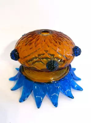 Venetian Murano Hand Blown Art Glass Chandelier Part Amber & Blue Shade • $65