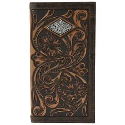 Justin Mens Western Rodeo Wallet Leather Concho Tooled Floral Brown 22054767W6 • $47.20