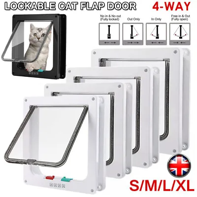 S-XL Pet Door 4 Way Locking Small Medium Large Dog Cat Flap Magnetic White Frame • £8.58