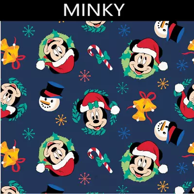 Disney's Mickey Mouse Joy To The World Blue Minky Chamois 58  Fabric By The Yard • $22.95