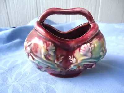 Vintage Australian Pottery Mingay Mcp / Casey Ware Drip Glaze Basket Vase Maroon • $16.99