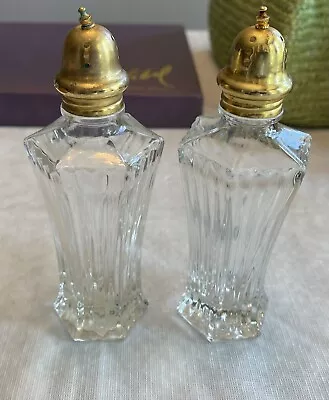 Mikasa Diamond Fire Crystal Glass Salt & Pepper Shakers With Silverplate Lids • $9.50