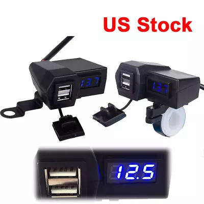 US Stock Waterproof Motorcycle Cell Phone GPS USB Charger Blue LED Voltmeter • $16.24