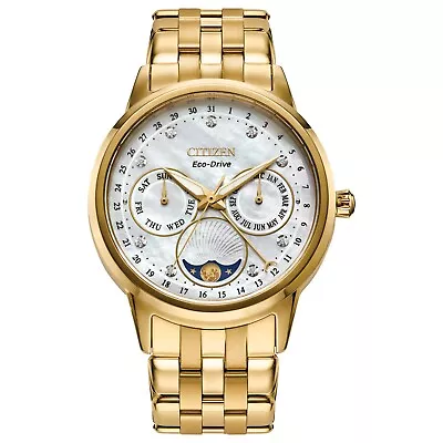 Citizen Eco-Drive Women's Calendrier Gold Moon Phase Date Watch 37MM FD0002-57D • $156.99