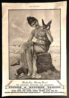 Brooke's Monkey Brand Soap 1895 Antique Print Ad Woman With Creepy Monkey Cherub • $19